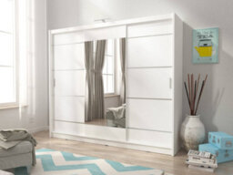Arte Wiki Alu Contemporary 3 Sliding Door Wardrobe Mirrored 9 Shelves 1 Hanging Rail White Matt With Led (H)2140mm (W)2500mm (D)620mm - thumbnail 1