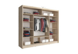 Arte Wiki Alu Contemporary 3 Sliding Door Wardrobe Mirrored 9 Shelves 1 Hanging Rail White Matt With Led (H)2140mm (W)2500mm (D)620mm - thumbnail 3