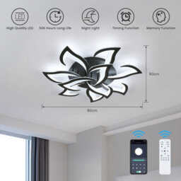 Pheashine Dimmable Petal Led Ceiling Light,70W Dia 82Cm Black Acrylic With Remote Control For Living Room, Bedroom Or Kitchen - thumbnail 4