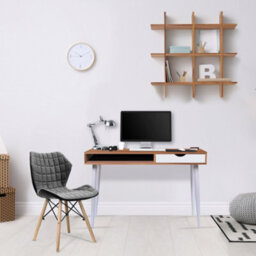 RB UK Nautilus Designs Walnut Computer Desk With White Legs, Drawer & Open Storage Compartment - thumbnail 4