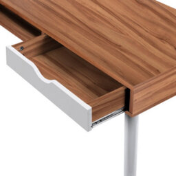 RB UK Nautilus Designs Walnut Computer Desk With White Legs, Drawer & Open Storage Compartment - thumbnail 3