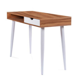 RB UK Nautilus Designs Walnut Computer Desk With White Legs, Drawer & Open Storage Compartment