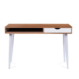 RB UK Nautilus Designs Walnut Computer Desk With White Legs, Drawer & Open Storage Compartment - thumbnail 2