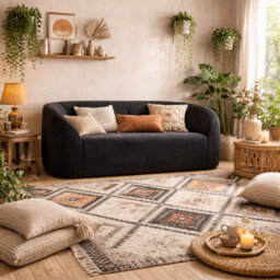 Wyld Haus Carlow 2-Seater Curved Black Velvet Sofa - thumbnail 1