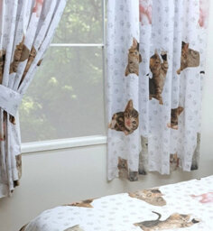 "66"" X 72"" Cute Kittens Pencil Pleat Curtain Set, Rachael Hale, Paw Print Cats White Pink Grey" - thumbnail 2