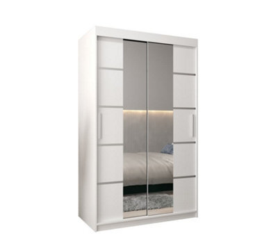 Arte Verona 04 Contemporary 2 Mirrored Sliding Door Wardrobe 5 Shelves 2 Rails White Matt (H)2000mm (W)1200mm (D)620mm - image 1