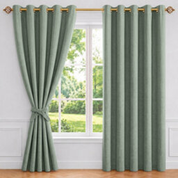 Aspire Homeware Sage Green Linen 100% Blackout Curtain Thermal Insulated Eyelet Curtain Pair (W)168Cm X (D)183Cm With Tie Back - thumbnail 9