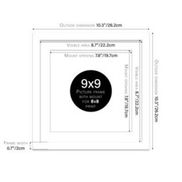 "9X9"" White Picture Frame - 9X9"" Square Frame With 8X8"" Mount For 9X9""/8X8"" Pictures Moderrn Style Thin Edge, 1 Pack" - thumbnail 2