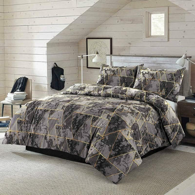 Homes & Linen Night Zone Duvet Cover Set Arlo Triangles Geometric Reversible Easy Care Printed Quilt Cover Bedding Set