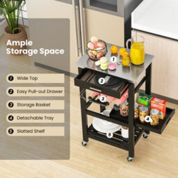 Costway Rolling Kitchen Storage Trolley Cart Cupboard Island Stainless Steel Counter Top - thumbnail 6