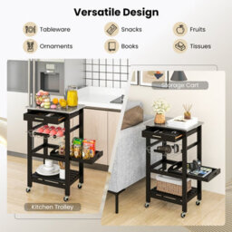 Costway Rolling Kitchen Storage Trolley Cart Cupboard Island Stainless Steel Counter Top - thumbnail 5