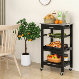 Costway Rolling Kitchen Storage Trolley Cart Cupboard Island Stainless Steel Counter Top - thumbnail 4