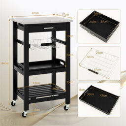 Costway Rolling Kitchen Storage Trolley Cart Cupboard Island Stainless Steel Counter Top - thumbnail 3