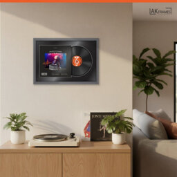 "AK Frames 25X17"" Dark Grey Sleek Vinyl Record Frame With Black Mount For 12 Inch Lp Cover & Disc - Overlapped Design" - thumbnail 5