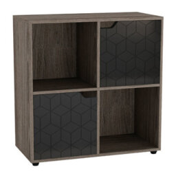 Urbn-Living Urbnliving 61Cm Height 4 Cubes Antique Oak Wooden Bookcase Display Shelf Storage Cabinet With Modern Geo Black Door - thumbnail 2