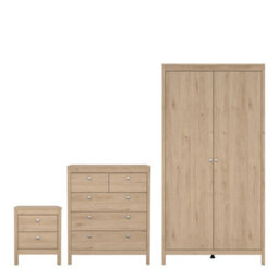 Furniture To Go Madrid Package - Bedside Table 2 Drawers + Chest 5 Drawer + 3 Door Wardrobe In Jackson Hickory Oak - thumbnail 2