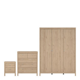 Furniture To Go Madrid Package - Bedside Table 2 Drawers + Chest 5 Drawer + 3 Door Wardrobe In Jackson Hickory Oak - thumbnail 1