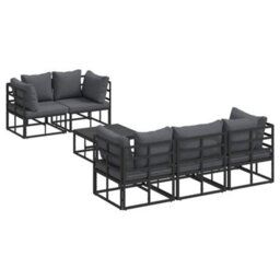 Berkfield Garden Sofa Set With Cushion 6 Pcs Black Aluminium - thumbnail 2