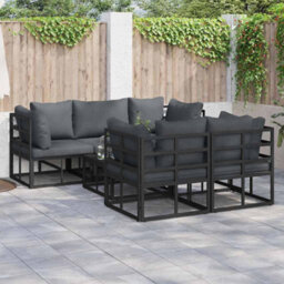 Berkfield Garden Sofa Set With Cushion 6 Pcs Black Aluminium - thumbnail 1
