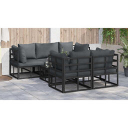 Berkfield Garden Sofa Set With Cushion 6 Pcs Black Aluminium - thumbnail 5