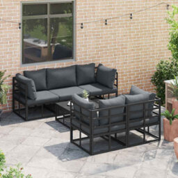 Berkfield Garden Sofa Set With Cushion 6 Pcs Black Aluminium - thumbnail 4
