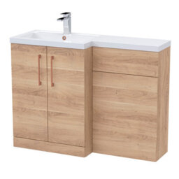Balterley Left-Hand Bathroom Vanity And Wc Unit Combination With Basin - 1100mm - Woodgrain Light Oak With Copper Handles - thumbnail 1