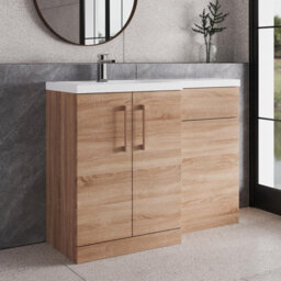 Balterley Left-Hand Bathroom Vanity And Wc Unit Combination With Basin - 1100mm - Woodgrain Light Oak With Copper Handles - thumbnail 4