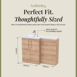 Balterley Left-Hand Bathroom Vanity And Wc Unit Combination With Basin - 1100mm - Woodgrain Light Oak With Copper Handles - thumbnail 5