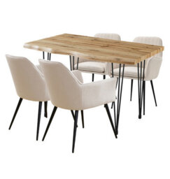 Hallowood Furniture Cullompton Large Dining Table 120Cm, Live Edge Effect Top,  With 4 Beige Fabric Arm Chairs - thumbnail 8