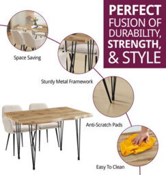 Hallowood Furniture Cullompton Large Dining Table 120Cm, Live Edge Effect Top,  With 4 Beige Fabric Arm Chairs - thumbnail 2