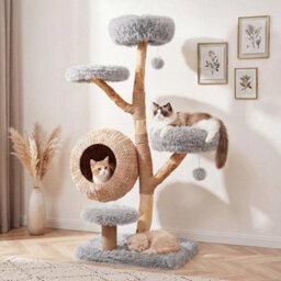 5 Tier Cat Tree 134Cm Wooden Cat Tower With Woven Cat Condo Scratching Posts - thumbnail 3