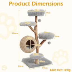 5 Tier Cat Tree 134Cm Wooden Cat Tower With Woven Cat Condo Scratching Posts - thumbnail 2