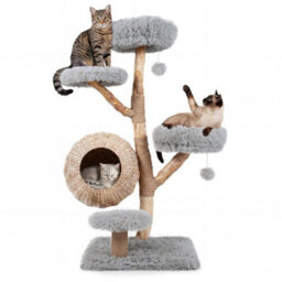 5 Tier Cat Tree 134Cm Wooden Cat Tower With Woven Cat Condo Scratching Posts - thumbnail 4