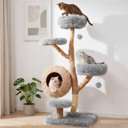 5 Tier Cat Tree 134Cm Wooden Cat Tower With Woven Cat Condo Scratching Posts - thumbnail 6