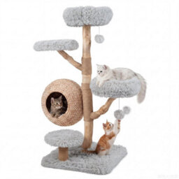 5 Tier Cat Tree 134Cm Wooden Cat Tower With Woven Cat Condo Scratching Posts - thumbnail 5
