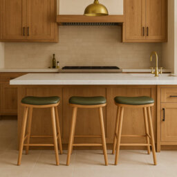 Where Saints Go Ltd Lhasa Counter Stool, Green Leather Seat, Natural Teak Frame, 66Cm By Where Saints Go - thumbnail 2