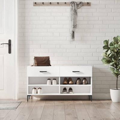 Berkfield Shoe Bench High Gloss White 102X35X55 Cm Engineered Wood - image 1
