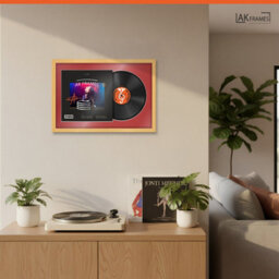 "AK Frames 25X17"" Country Pine Classic Vinyl Record Frame With Crimson Mount For 12 Inch Lp Cover & Disc - Overlapped Design" - thumbnail 5