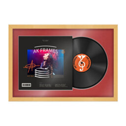 "AK Frames 25X17"" Country Pine Classic Vinyl Record Frame With Crimson Mount For 12 Inch Lp Cover & Disc - Overlapped Design" - thumbnail 1