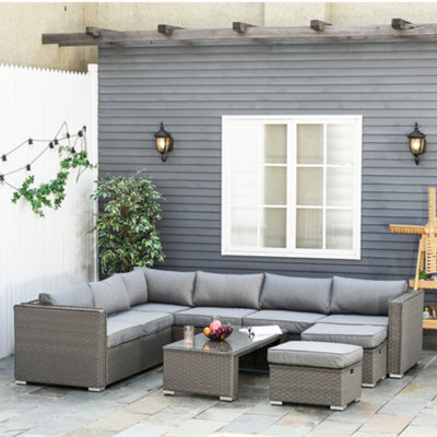 Outsunny 6Pc Pe Rattan Corner Sofa Set Outdoor Conservatory Furniture W/ Cushion - image 1