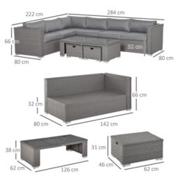 Outsunny 6Pc Pe Rattan Corner Sofa Set Outdoor Conservatory Furniture W/ Cushion - thumbnail 3