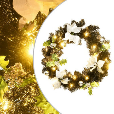 Berkfield Christmas Wreath With Led Lights Black 60 Cm Pvc - image 1