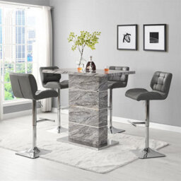 Furniture in Fashion Parini Melange Marble Effect Bar Table 4 Candid Grey Stools