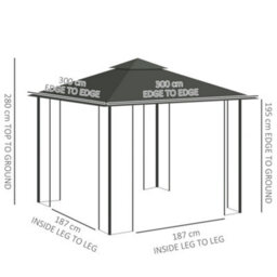 Outsunny 3 X 3(M) Garden Gazebo Marquee Tent Canopy Shelter Pavilion Grey - thumbnail 3