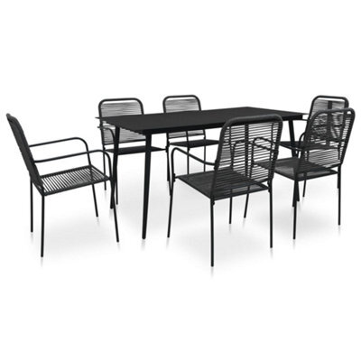 Berkfield 7 Piece Garden Dining Set Cotton Rope And Steel Black - image 1