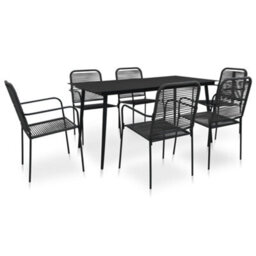 Berkfield 7 Piece Garden Dining Set Cotton Rope And Steel Black