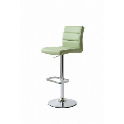 Swank Brushed Steel Kitchen Swivel Bar Stool Green Faux Leather Padded Seat