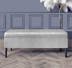 Paris Plain 150Cm Ottoman Storage Bench - Plush Velvet Shoe Bench - Silver Upholstery Footstool With Storage