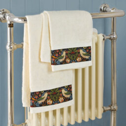 William Morris Strawberry Thief Hand Towels In Indigo, Cream Cotton