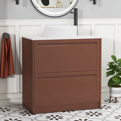 Royal Bathrooms Royal Bathroom Elmore 800mm Terracotta Clay Freestanding Bathroom Vanity Unit 2 Drawer Plain White Worktop With Round Basin - image 1